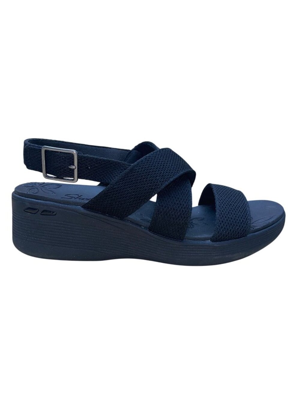 Skechers Women’s Black Adhesive Buckle Strap Luxe Foam Platform Sandals Size 11